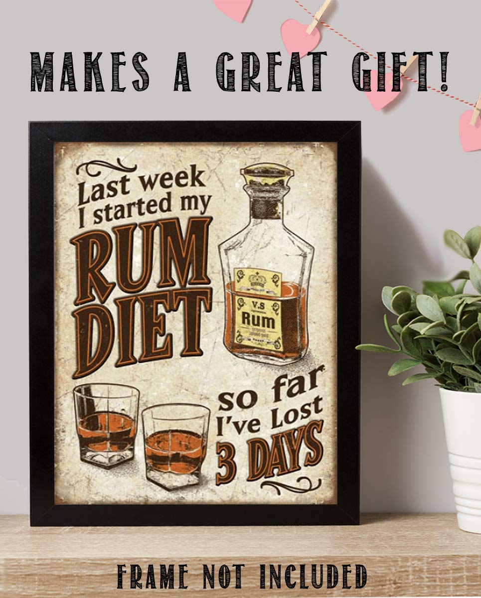 Rum Diet- Funny Vintage Sign Wall Art- 8 x 10"-"So Far I&