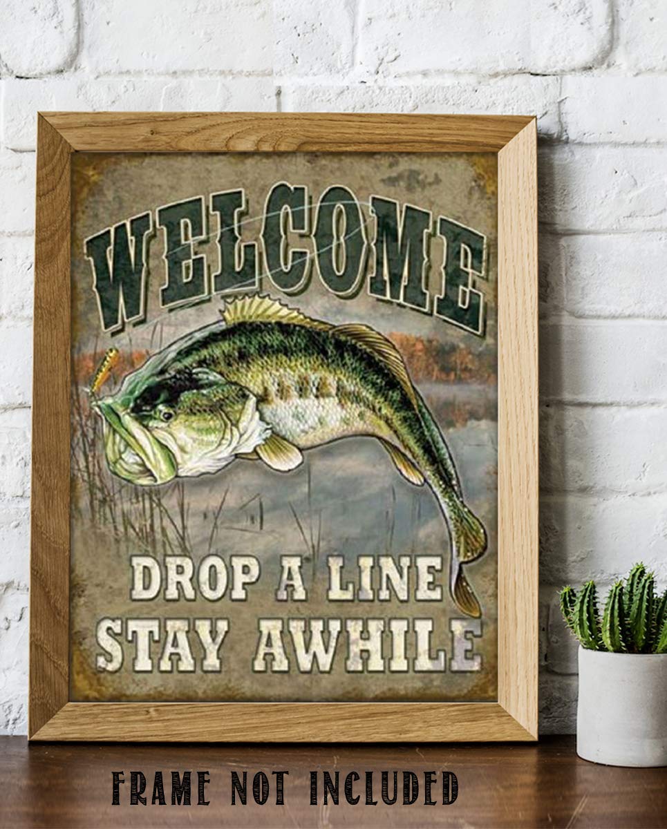 Welcome- Rustic Fishing Wall Print- 8 x 10" Distressed Art Print- Ready to Frame. Perfect Wall Decor for Home-Cabin-Lodge-Lake. Great Gift for Fishermen-Tellin Tall Tales. Printed on Photo Paper.