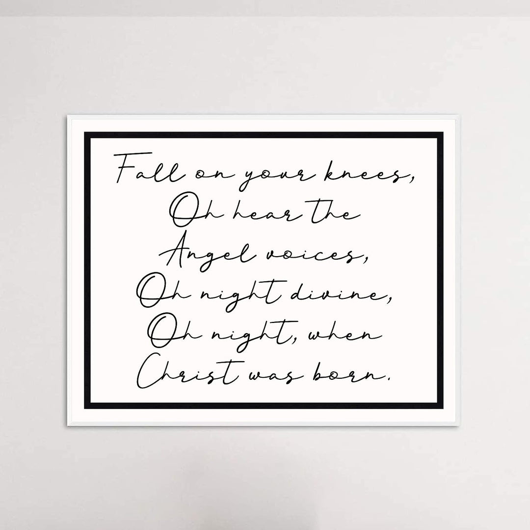Oh Night, When Christ Was Born Christmas Song Art Decor -14 x 11" Christian Holiday Wall Print -Ready to Frame. Typographic Home-Welcome-Kitchen-Farmhouse Decor. Festive Sign &amp; Merry Gift of Faith!