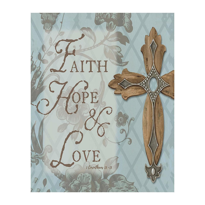 Faith, Hope &amp; Love-1 Corinthians 13:13- Bible Verse Wall Art- 8x10"- Scripture Wall Print-Ready to Frame. Elegant Typographic &amp; Floral Design. Home, Church &amp; Office D?cor. Perfect Christian Gift.
