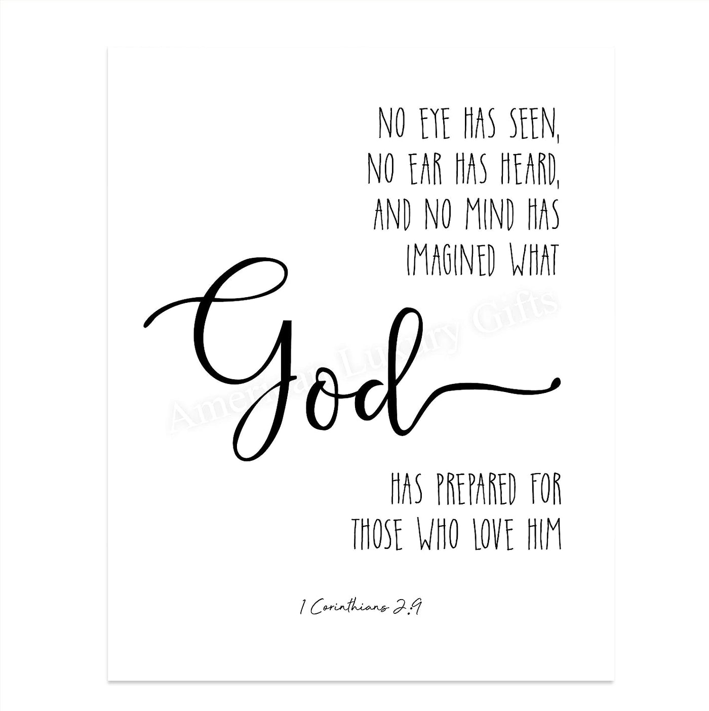 ?No Eye-Ear-Mind Has Imagined What God Has Prepared?- 1 Corinthians 2:9- Bible Verse Wall Art- 8x10" Modern Typographic Scripture Print-Ready to Frame. Home-Office-Church D?cor. Great Christian Gift!