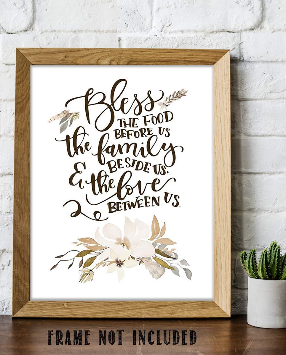 Bless This Food, Family-Love Us- Meal Prayer w/Floral Wall Art Print-8 x 10"- Ready to Frame. Modern, Elegant Home D?cor-Kitchen-Dining D?cor- Christian Gifts &amp; Decor- Perfect Housewarming Gift.