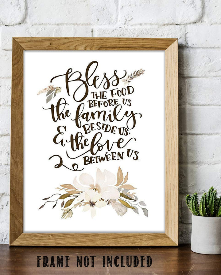 Bless This Food, Family-Love Us- Meal Prayer w/Floral Wall Art Print-8 x 10"- Ready to Frame. Modern, Elegant Home D?cor-Kitchen-Dining D?cor- Christian Gifts &amp; Decor- Perfect Housewarming Gift.