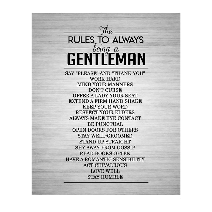 The Rules To Always Being A Gentleman Motivational Wall Art for Men -8 x 10" Typographic Poster Print-Ready to Frame. Perfect Home-Office-Man Cave-School Decor. Great Advice for All Gentlemen!
