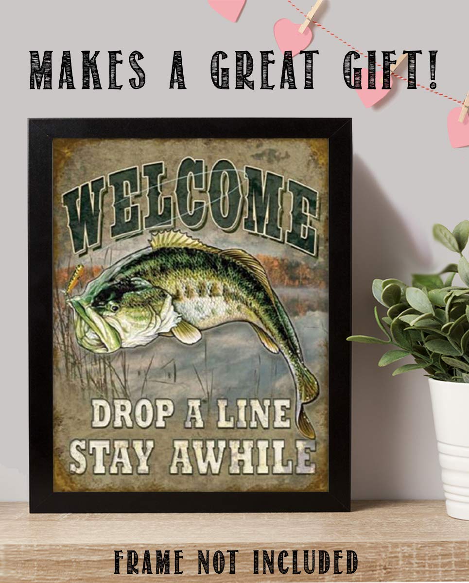 Welcome- Rustic Fishing Wall Print- 8 x 10" Distressed Art Print- Ready to Frame. Perfect Wall Decor for Home-Cabin-Lodge-Lake. Great Gift for Fishermen-Tellin Tall Tales. Printed on Photo Paper.