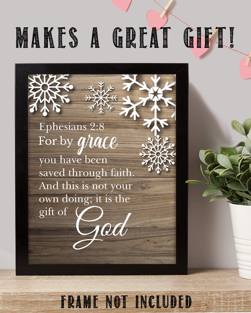 Ephesians 2:8-?For By Grace You Have Been Saved?-Bible Verse Wall Art- 8 x 10"-Modern Typographic Wood Design. Scripture Wall Print-Ready to Frame. Home-Office-Church D?cor. Great Christian Gift!