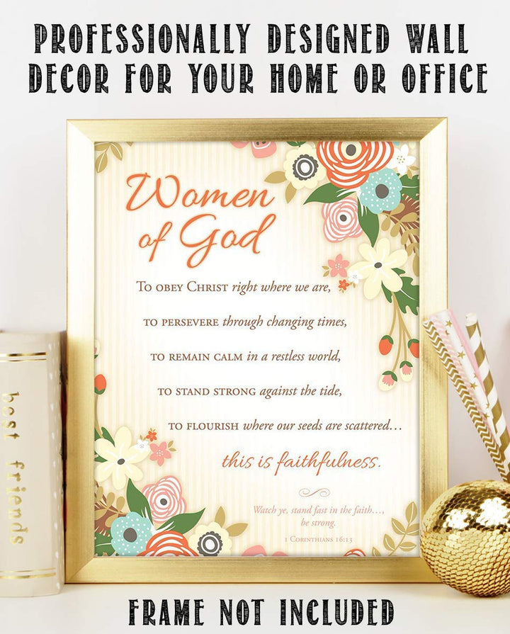 Women of God-Collection of Faithfulness 1 Cor 16:13- Bible Verse Wall Art-8x10"-Scripture Wall Print-Ready to Frame. Elegant Floral Design. Home Decor-Office D?cor-Christian Gifts. Her Best Traits!