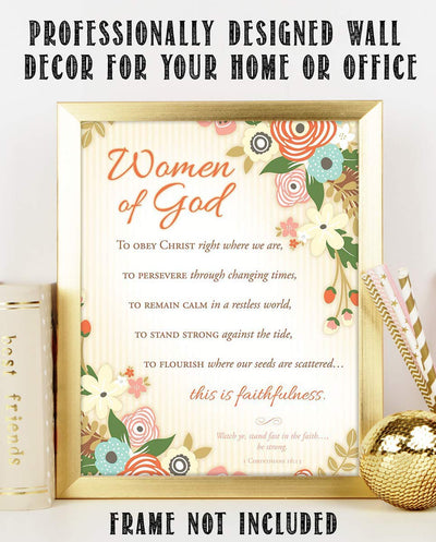 Women of God-Collection of Faithfulness 1 Cor 16:13- Bible Verse Wall Art-8x10"-Scripture Wall Print-Ready to Frame. Elegant Floral Design. Home Decor-Office D?cor-Christian Gifts. Her Best Traits!
