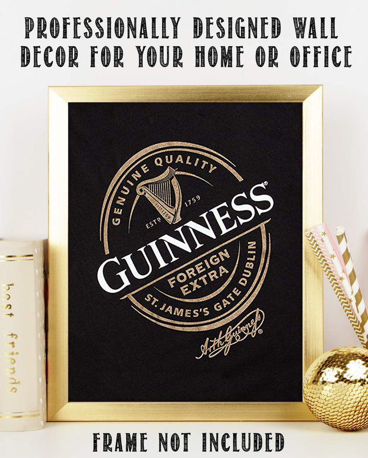 Guinness Beer-Signature Poster Print-"St. James Gate-Dublin, Ireland"- 8 x 10" Wall Decor Print- Ready To Frame- Modern Sign Replica Print. Pub Decor for Man Cave-Bar-Game Room-Garage-Dorm.