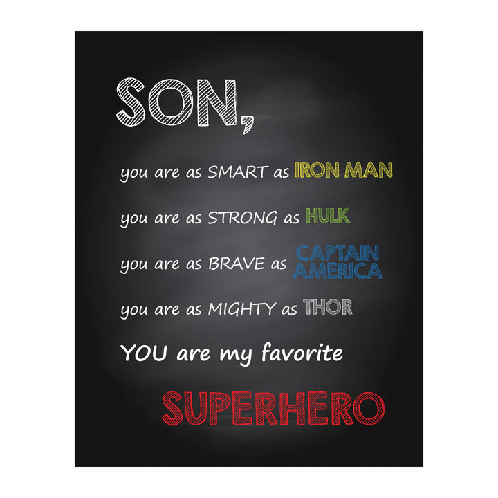Motivational Marvel Wall Art - "Son You Are My Favorite Superhero"- Positive Inspirational Wall Decor for Boys Room, Home, Bathroom Mirror, School Decor