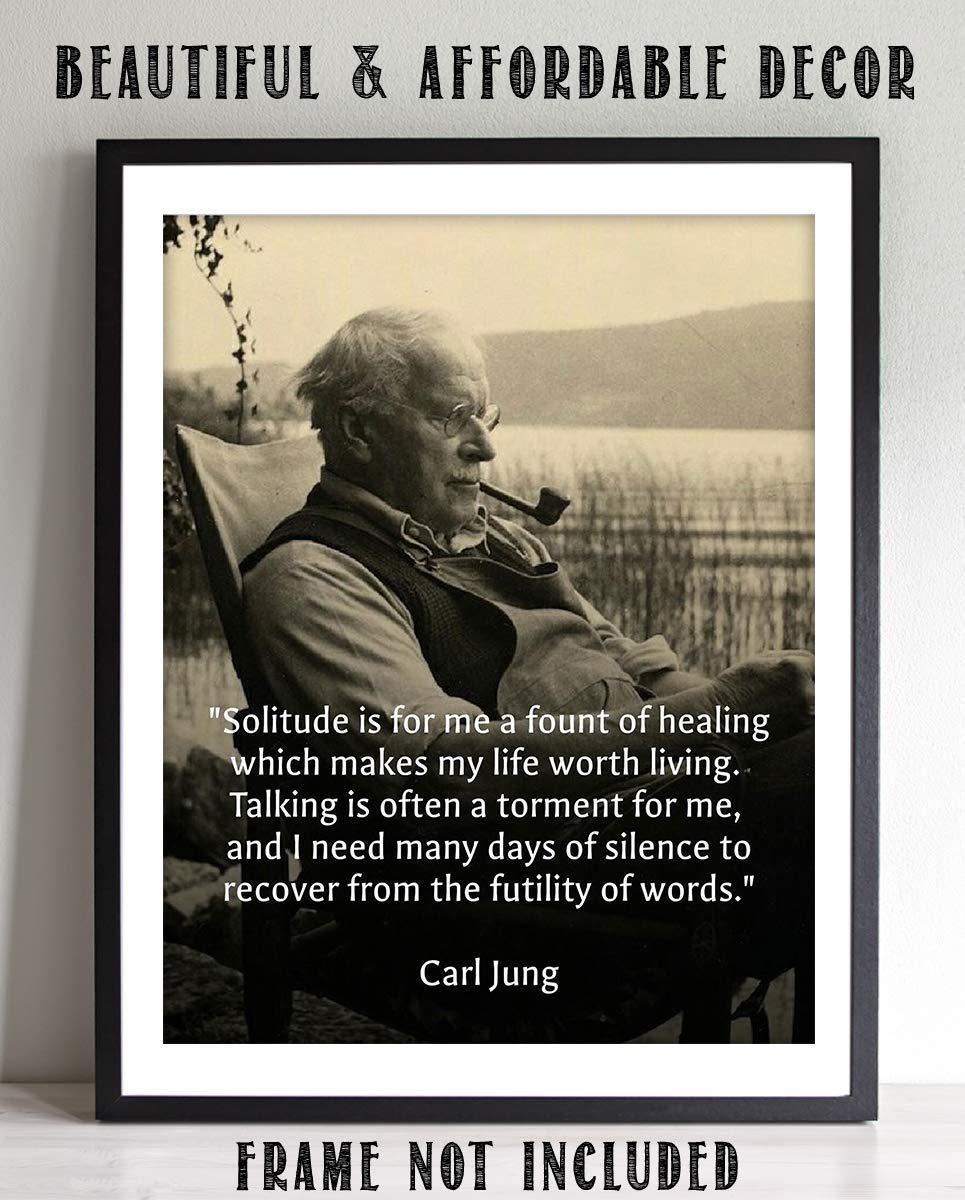 Carl Jung Quotes Wall Art-"Solitude is a Fount of Healing"- 8 x 10"-Typographic Portrait Print-Ready to Frame. Home-Class-Office D?cor. Philosophical &amp; Inspirational Poster Print for Students!