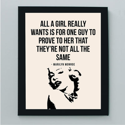 Marilyn Monroe Quotes-"All a Girl Really Wants"-Inspirational Wall Art -8 x 10" Retro Typographic Print w/Silhouette Image- Ready to Frame. Perfect Home-Office-Studio-Dorm Decor. Great Gift!