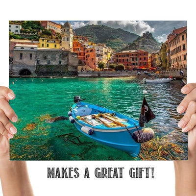 Vernazza Port City By The Mediterranean Sea- Fishing Boat- Wall Art - 8 x 10"s Print Art- Ready to Frame. Home D?cor, Office D?cor or Wall Art for Living Room. Great Gift for European Lovers.