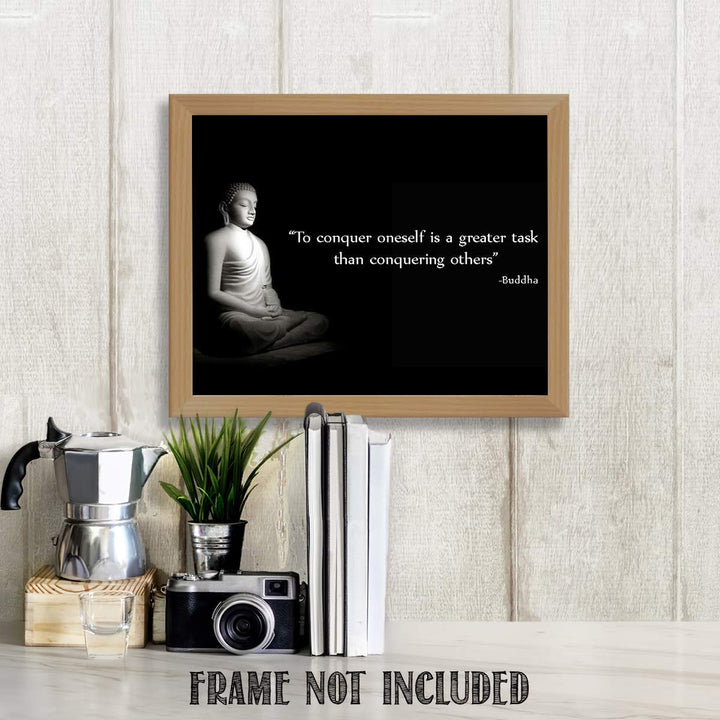 Buddha Quotes Art Print -"To Conquer Oneself is a Greater Task." 10 x 8" Wall Art Print- Ready to Frame. Modern Home D?cor, Studio &amp; Office D?cor. Perfect Gift for Buddhism, Zen &amp; Inspiration.