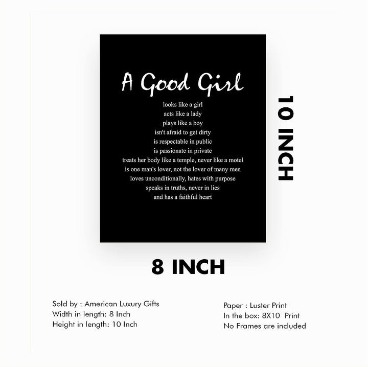 A Good Girl-Has A Faithful Heart-Inspirational Quotes Wall Art -8 x 10" Motivational Womens Typography Print-Ready to Frame. Positive Home-Girls Bedroom-Teen Decor. Great Gift to Empower Women!