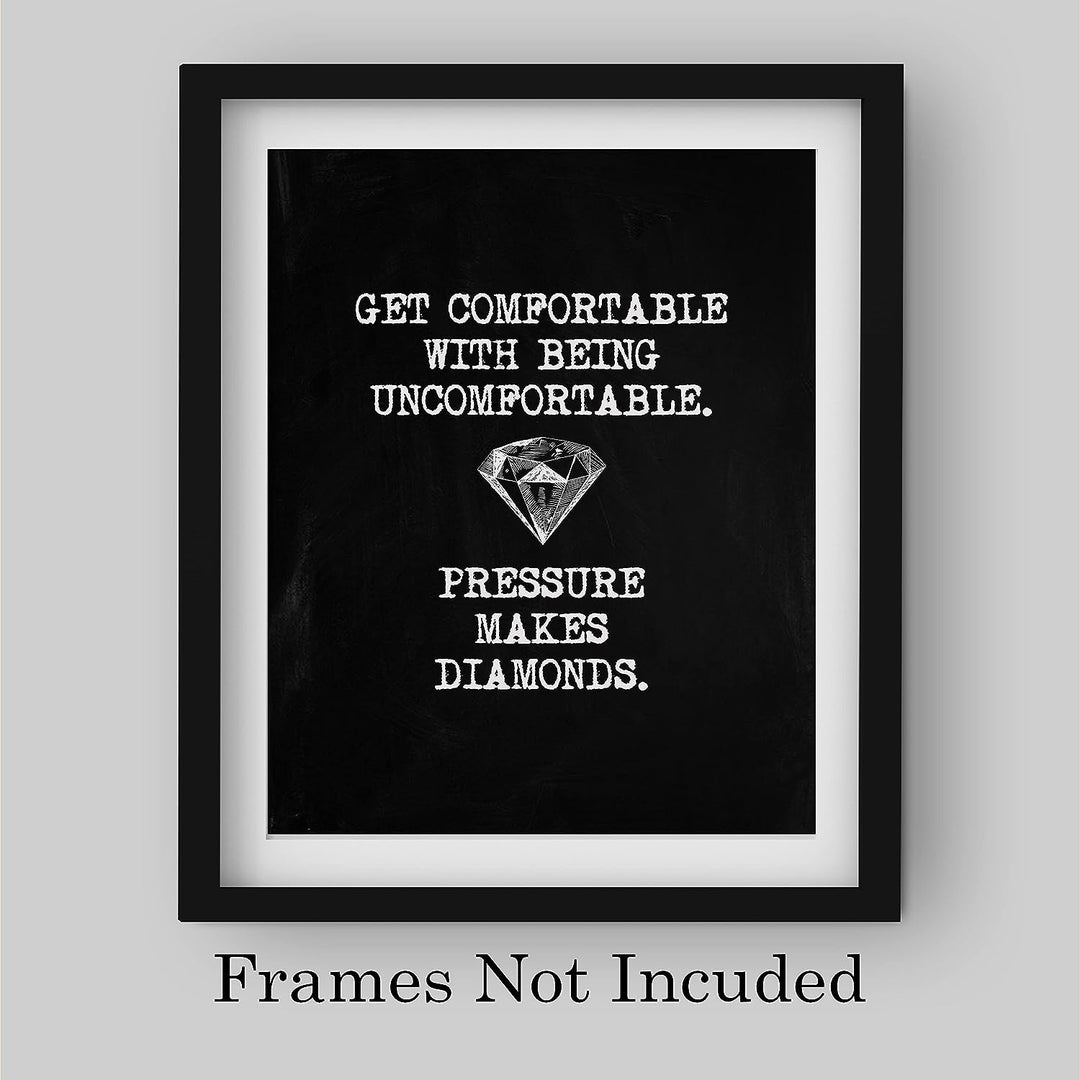 Pressure Makes Diamonds Motivational Wall Art -8 x 10" Modern Typographic Art Print w/Diamond Image-Ready to Frame. Inspirational Home-Office-Work-Classroom Decor. Great Gift for Motivation!