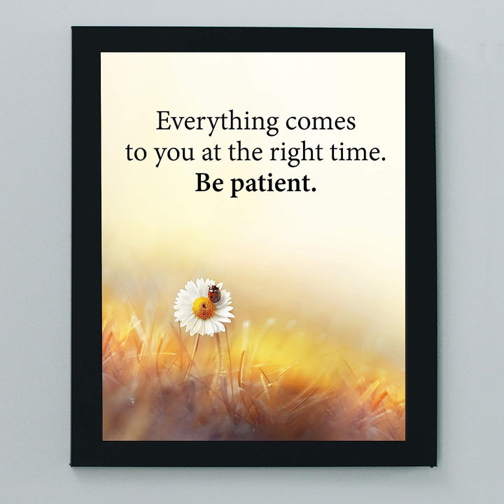 Everything Comes to You at the Right Time Inspirational Quotes Wall Art -8 x 10" Floral Print w/Ladybug Image-Ready to Frame. Motivational Home-Office-School-Dorm Decor. Great Gift of Inspiration!