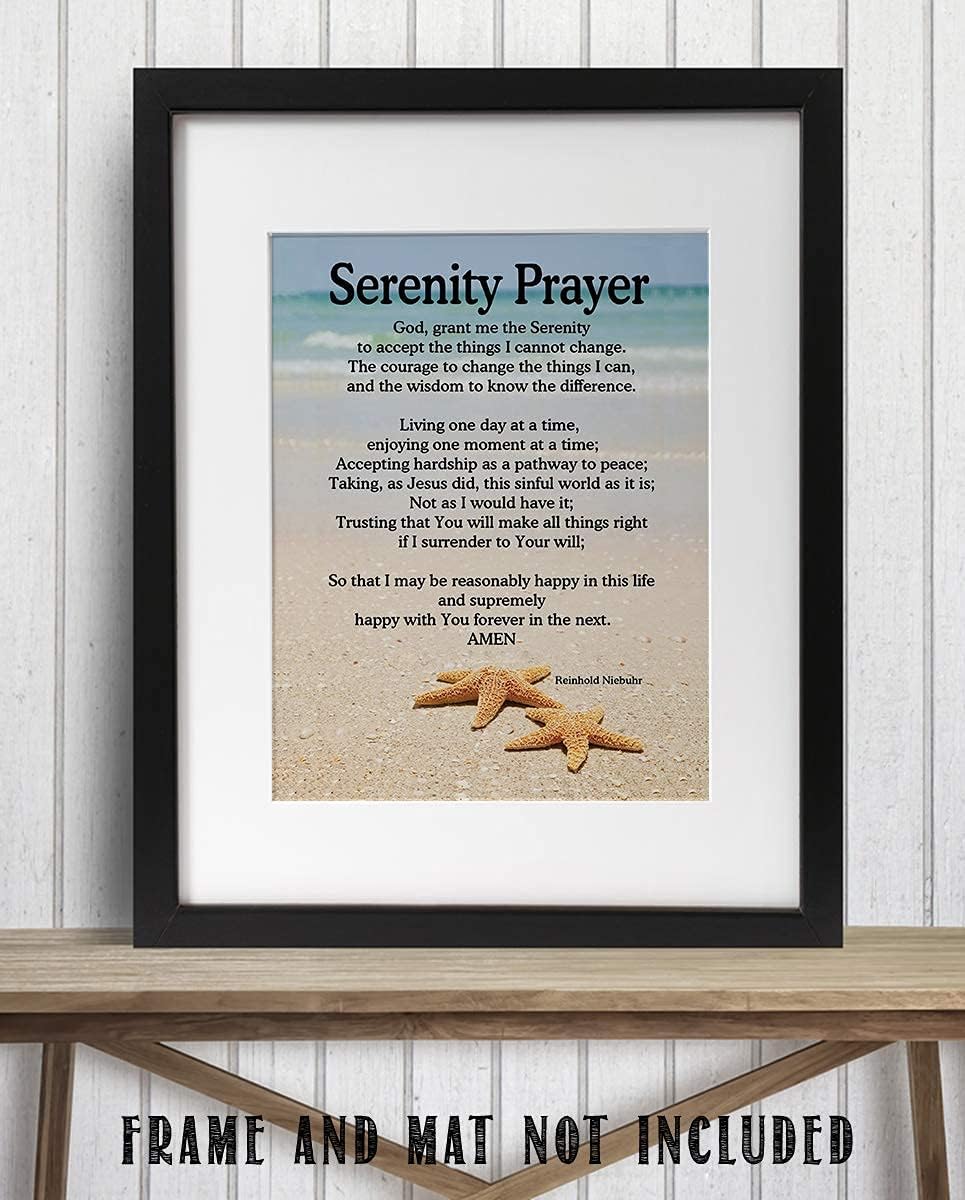 Serenity Prayer Wall Art – Christian Wall Decor with Starfish Scripture, Bible Verse Inspirational Wall Art Print for Living Room, Office, Church, or Beach House