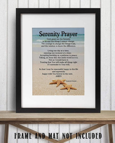 Serenity Prayer Wall Art – Christian Wall Decor with Starfish Scripture, Bible Verse Inspirational Wall Art Print for Living Room, Office, Church, or Beach House