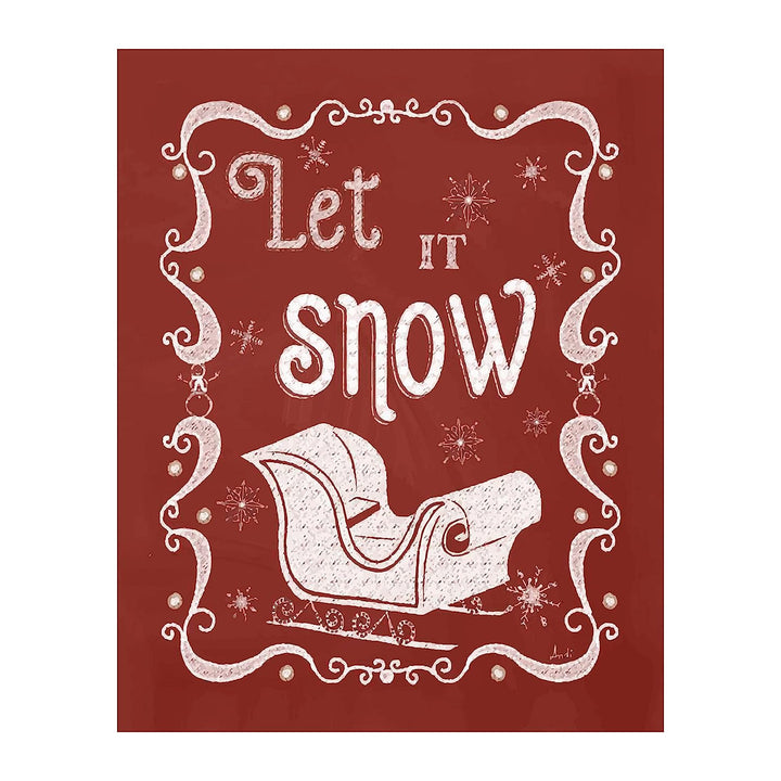 Let It Snow Christmas Songs Wall Art-8 x 10" Fun Winter Holiday Print w/Santa&