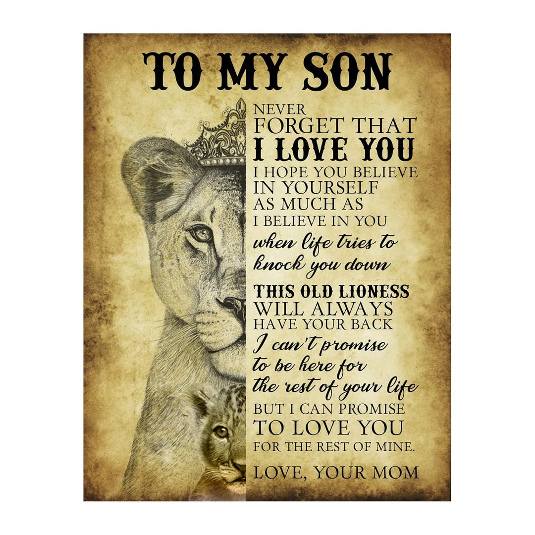 To My Son Never Forget That I Love You - Motivational Wall Art Print - Wall Art Poster Print with Lioness Image for Boy’s Room, Family and Office Decor