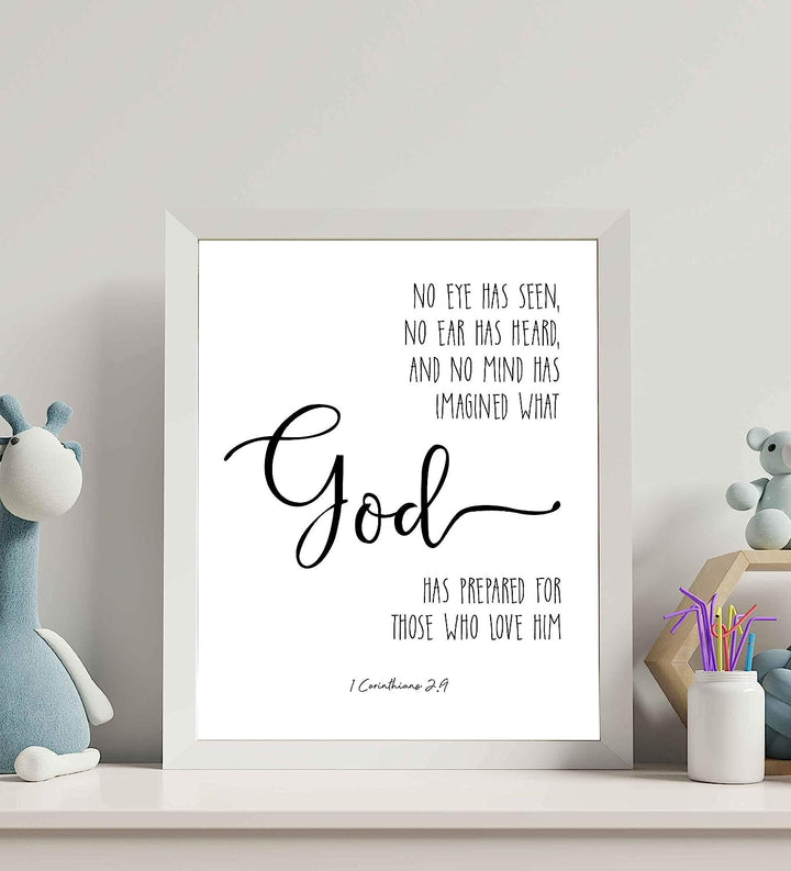 ?No Eye-Ear-Mind Has Imagined What God Has Prepared?- 1 Corinthians 2:9- Bible Verse Wall Art- 8x10" Modern Typographic Scripture Print-Ready to Frame. Home-Office-Church D?cor. Great Christian Gift!