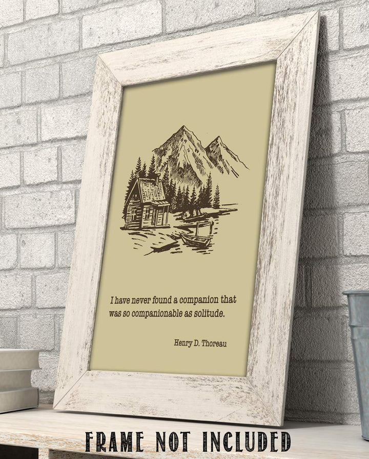 Henry D. Thoreau Quotes Wall Art- ?Solitude Makes a Great Companion?- 8 x 10"-Typographic Art Print-Ready to Frame. Rustic Home-Office-School-Lodge D?cor. Perfect Philosophical Gift for Inspiration!