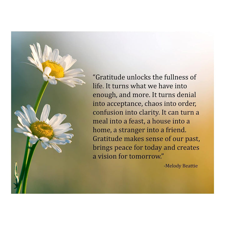 Gratitude Unlocks the Fullness of Life Inspirational Wall Art-10x8" Floral Poster Print-Ready to Frame. Quote By Melody Beattie. Motivational Home-Office-School-Library Decor. Great Advice for All!