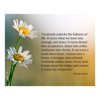 Gratitude Unlocks the Fullness of Life Inspirational Wall Art-10x8" Floral Poster Print-Ready to Frame. Quote By Melody Beattie. Motivational Home-Office-School-Library Decor. Great Advice for All!