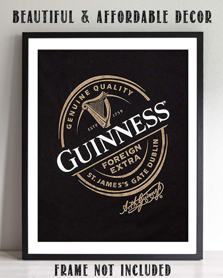Guinness Beer-Signature Poster Print-"St. James Gate-Dublin, Ireland"- 8 x 10" Wall Decor Print- Ready To Frame- Modern Sign Replica Print. Pub Decor for Man Cave-Bar-Game Room-Garage-Dorm.
