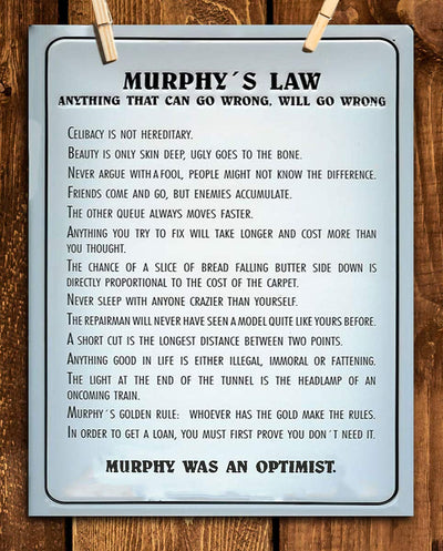 Murphy's Law- Can Go Wrong?- Funny Sign- 8 x 10" Print Wall Art- Retro Sign Replica-Ready to Frame. Home- Office-Bathroom D?cor. Perfect For Bar, Restaurants, Guest Rooms & Man Cave.