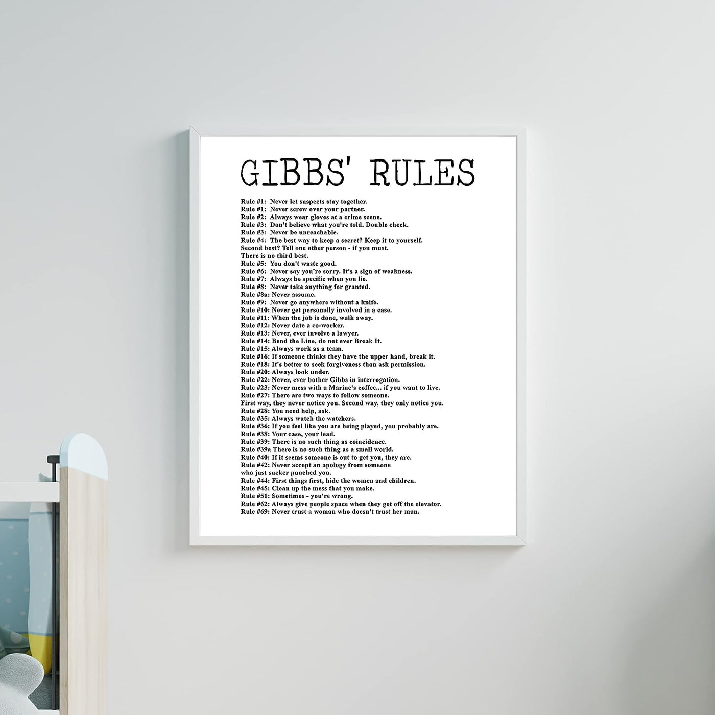 Gibbs' Rules- Funny Office Sign - 11 x 14" Wall Decor Print-Ready to Frame. Humorous Poster Print for Home-Office-Studio-Bar-Garage. Great Desk & Cubicle Sign. Perfect Novelty Gift for NCIS Fans!