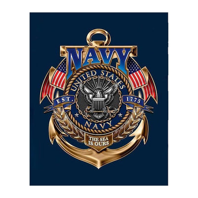 United States Navy-Gold Anchor Crest- 8 x 10"- Naval Wall Art Prints- Ready To Frame-"The Sea is Ours" -Replica Poster Prints. Home-Office-Military Decor. Beautiful Crest-Emblem to Show Navy Pride!