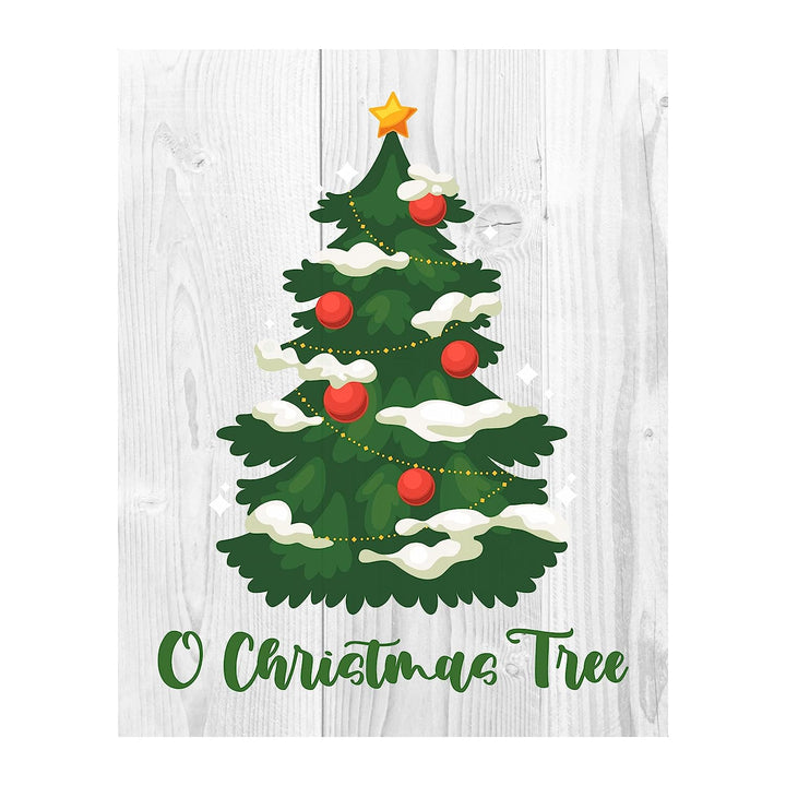 O Christmas Tree Holiday Song Art- Rustic Farmhouse Decor -11 x 14" Christmas Tree Wall Print w/Replica Wood Design-Ready to Frame. Perfect Home-Kitchen-Welcome-Entryway Decor. Printed on Paper.