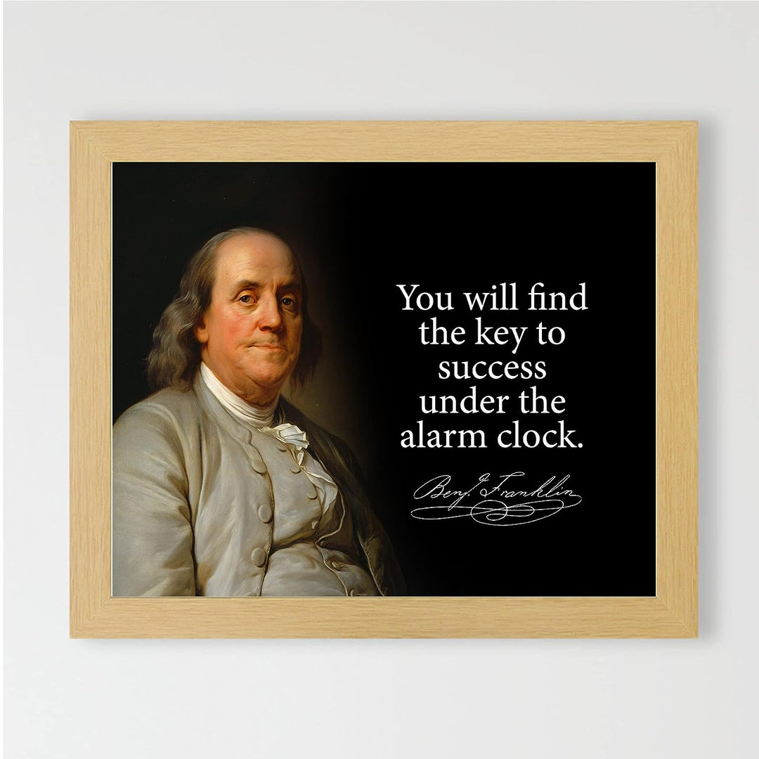 Find Key to Success Under Alarm Clock Motivational Quotes Wall Art -10 x 8" Benjamin Franklin Portrait Print -Ready to Frame. Home-Office-History Classroom-Library Decor. Great Gift of Motivation!