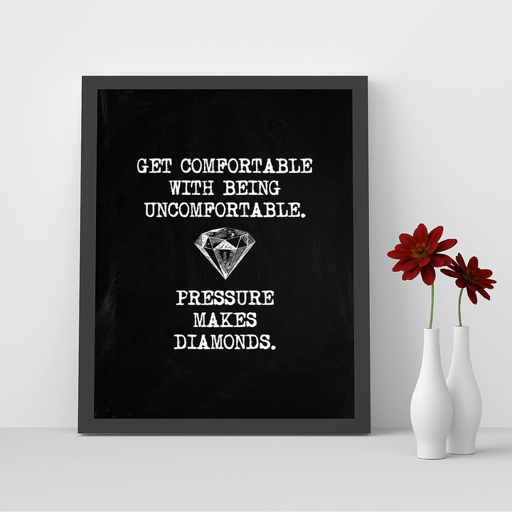 Pressure Makes Diamonds Motivational Wall Art -8 x 10" Modern Typographic Art Print w/Diamond Image-Ready to Frame. Inspirational Home-Office-Work-Classroom Decor. Great Gift for Motivation!