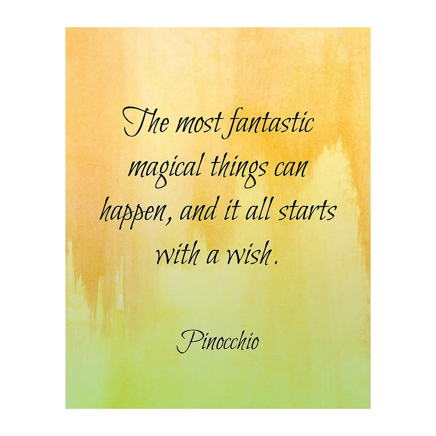 Magical Things Can Happen-All Starts With A Wish -Pinocchio Quotes Wall Art-8 x 10" Inspirational Typographic Print-Ready to Frame. Home-Office-Studio-Nursery-School Decor. Great for Disney Fans!