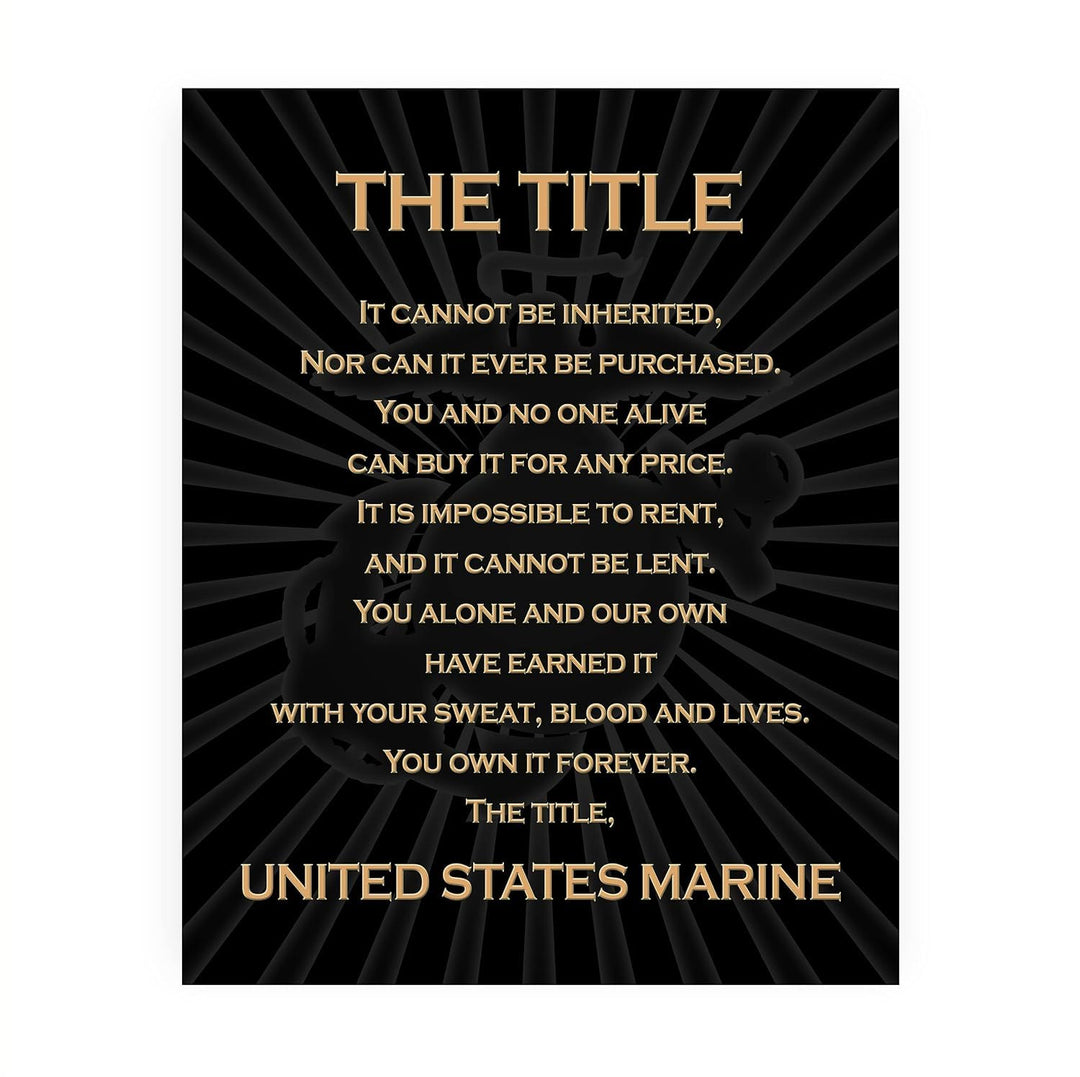 The Title - United States Marine Corps Poster - Military Wall Art Decor for Marines, Veterans, and Enthusiasts - Wall Art Print for Home and Military Spaces