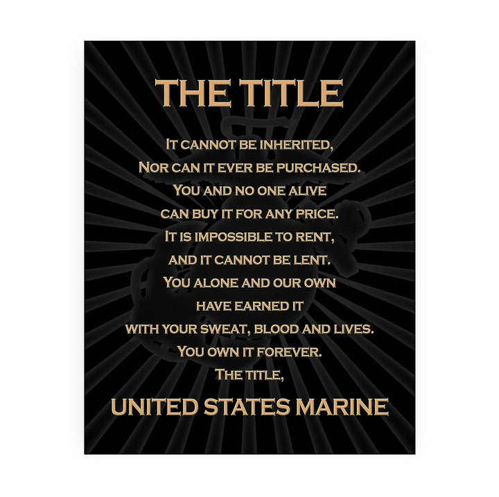 The Title - United States Marine Corps Poster - Military Wall Art Decor for Marines, Veterans, and Enthusiasts - Wall Art Print for Home and Military Spaces