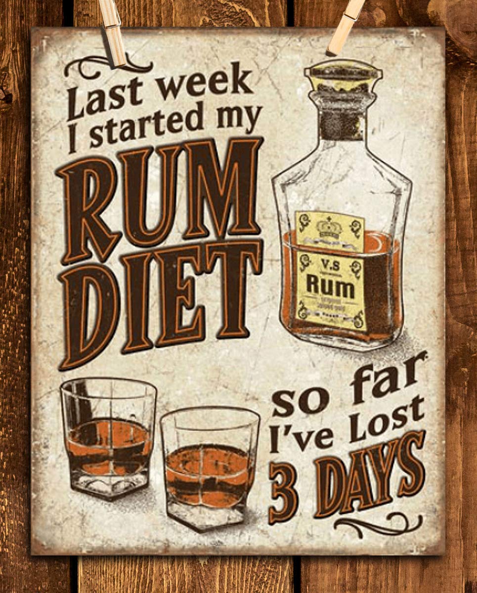 Rum Diet- Funny Vintage Sign Wall Art- 8 x 10"-"So Far I&