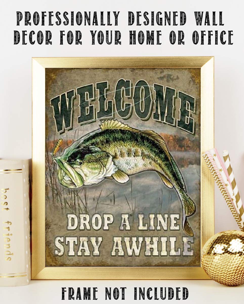 Welcome- Rustic Fishing Wall Print- 8 x 10" Distressed Art Print- Ready to Frame. Perfect Wall Decor for Home-Cabin-Lodge-Lake. Great Gift for Fishermen-Tellin Tall Tales. Printed on Photo Paper.