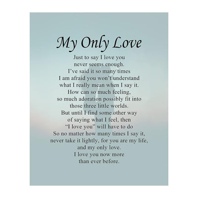 My Only Love- Romantic Love Letter- Wall Art Print-8 x 10" Wall Decor-Ready to Frame. Modern Design-Couple Silhouette Print. Home-Bedroom-Romantic Decor. Great Lasting Gift To Tell Them How You Feel
