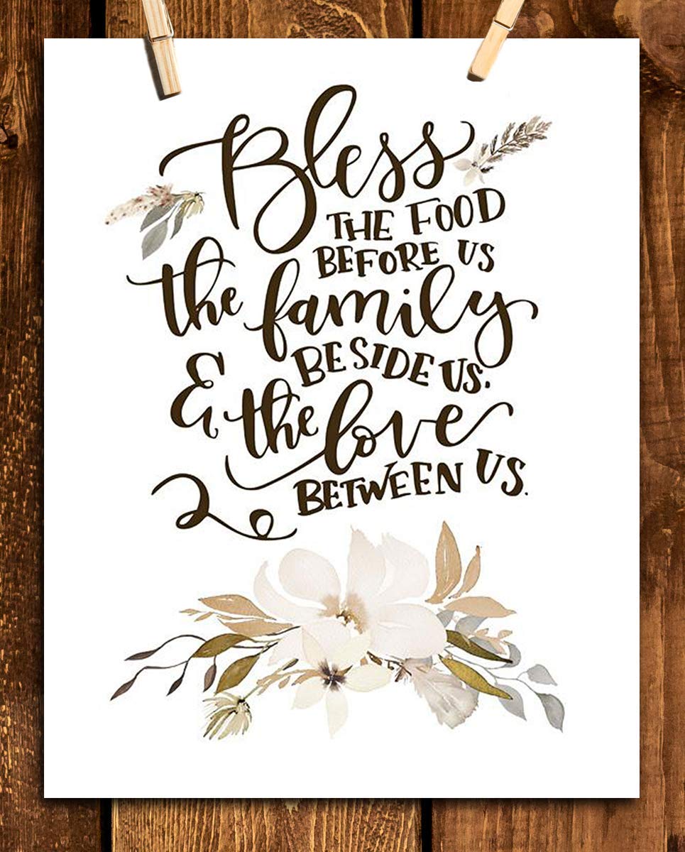 Bless This Food, Family-Love Us- Meal Prayer w/Floral Wall Art Print-8 x 10"- Ready to Frame. Modern, Elegant Home D?cor-Kitchen-Dining D?cor- Christian Gifts &amp; Decor- Perfect Housewarming Gift.
