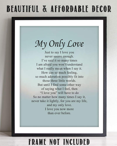 My Only Love- Romantic Love Letter- Wall Art Print-8 x 10" Wall Decor-Ready to Frame. Modern Design-Couple Silhouette Print. Home-Bedroom-Romantic Decor. Great Lasting Gift To Tell Them How You Feel