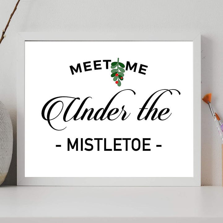 Meet Me Under the Mistletoe Christmas Decor Wall Art -14 x 11" Festive Holiday Print-Ready to Frame. Home-Kitchen-Farmhouse-Christian Decor. Perfect Welcome Sign &amp; Winter Decoration! Great Gift!