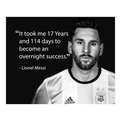 "Messi's Path to Success - 17 Years" - Inspirational Soccer Quote Wall Art Print - Motivational Wall Decor for Bedroom, Home, Office and Classroom