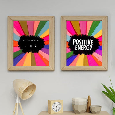 Choose Joy-Positive Energy Retro 70's Poster Print Set (2)- 8 x 10"-Inspirational Wall Print Sign- Ready to Frame. Retro Motivational Wall Art. Home-Office D?cor. Great for Students-Classroom-Dorm.