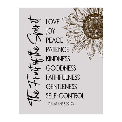 Fruit of the Spirit - Sunflower Rustic Christian Wall Decor, Inspirational Bible Verse Wall Art Print for Living Room, Home, Office, Farmhouse & Church Decor