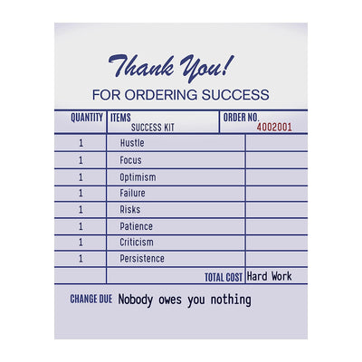 Thank You For Ordering Success Funny Motivational Wall Art Decor -8 x 10" Humorous Receipt Design Print-Ready to Frame. Inspirational Home-Office-School-Dorm Decor. Fun Gift to Encourage Success!