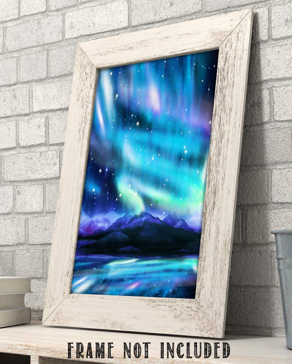 Northern Lights &amp; Stars Wall Art- Mountain View with Stars &amp; Aurora Borealis- 8 x 10" Wall Art Prints- Ready to Frame. Home D?cor, Office Decor &amp; Kids Bedroom Wall Decor. Beautiful Natural Art Print.